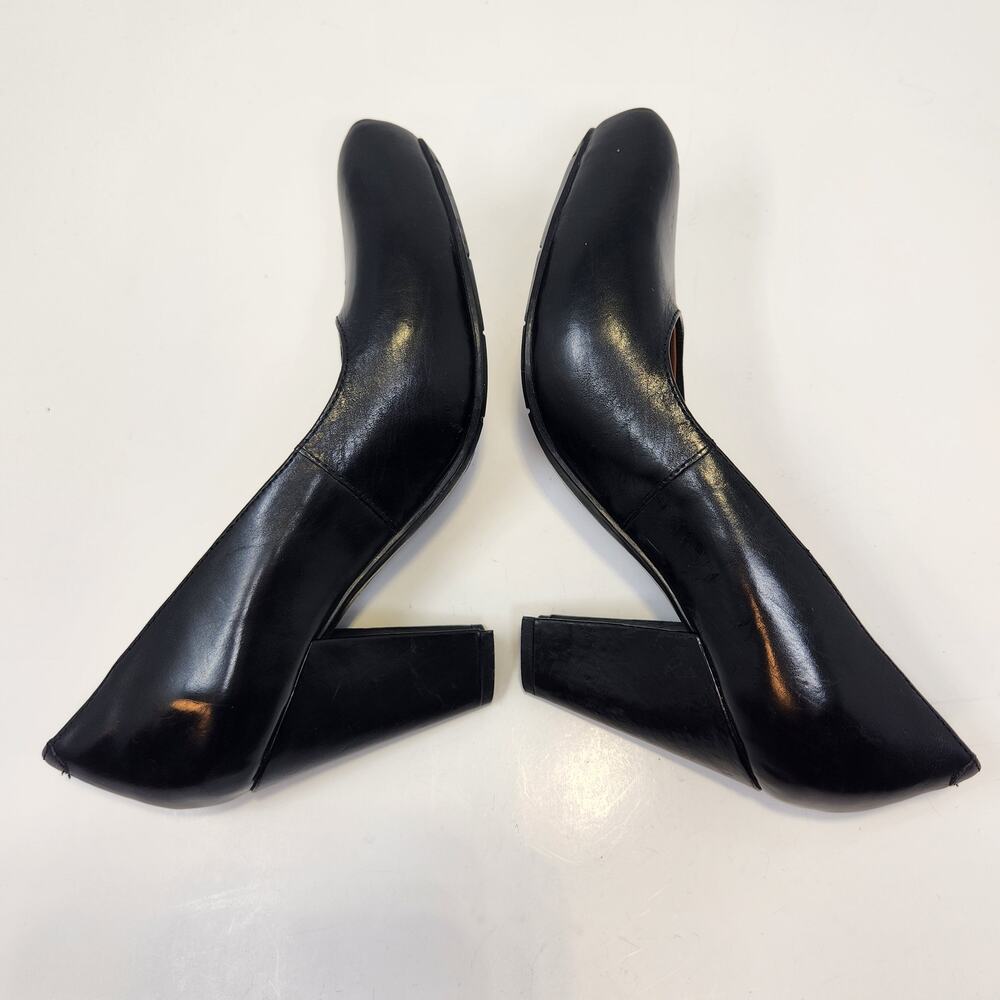 Earthies Women Talera Black Leather Pumps Heels Size 6 B Pointed Toe Retro Pinup - Picture 7 of 8